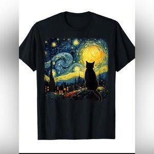 Starry Night black Cat T Shirt size 2X